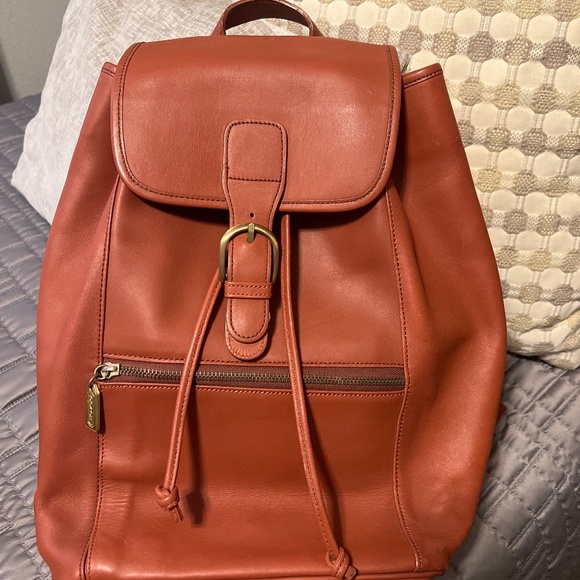 Vintage 90s Made in Korea Reddish Brown Large Genuine Leather Backpack - Picture 1 of 5